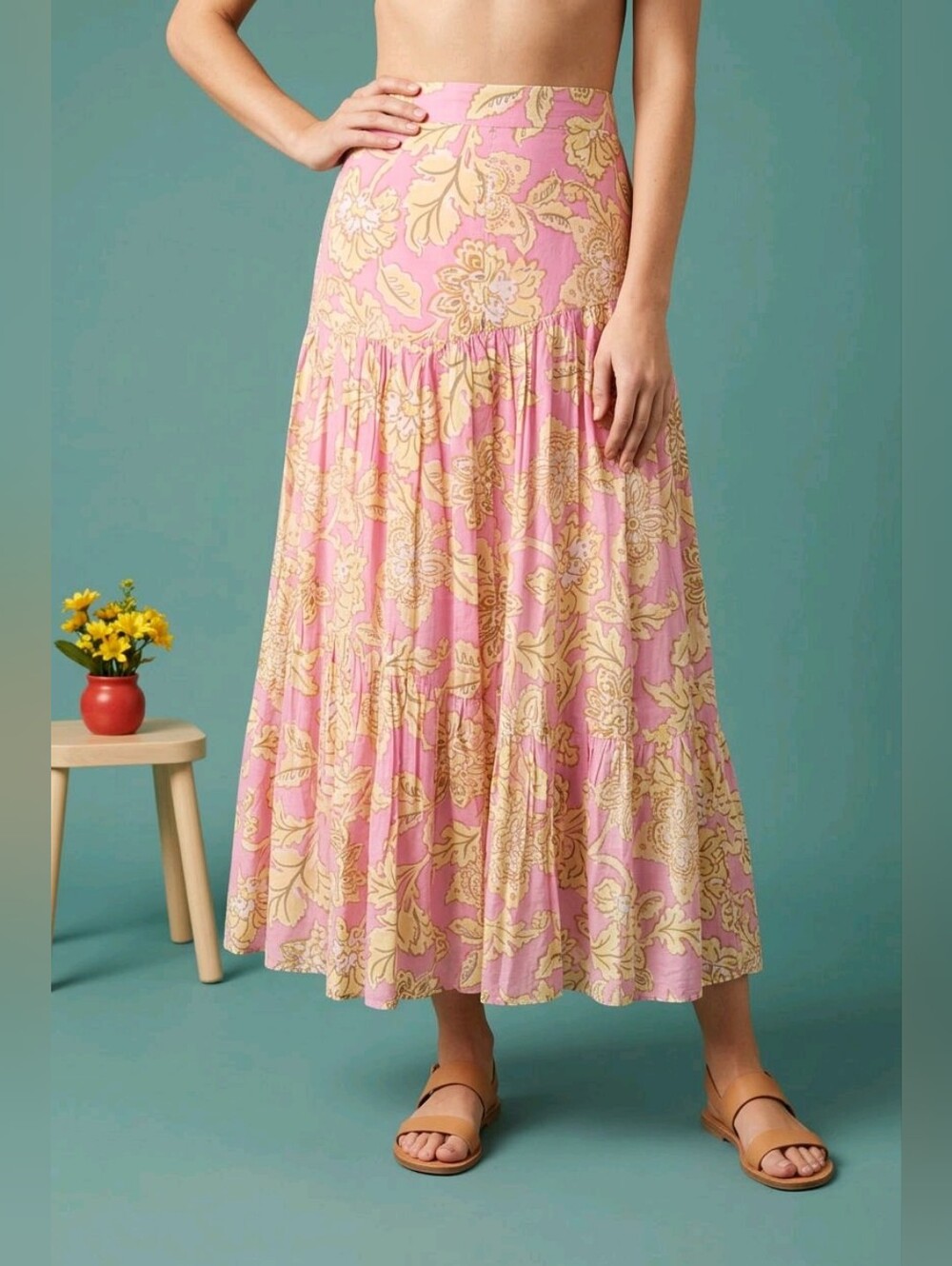 Rare MINKPINK Laurelie Pink Floral Tiered Maxi Skirt L